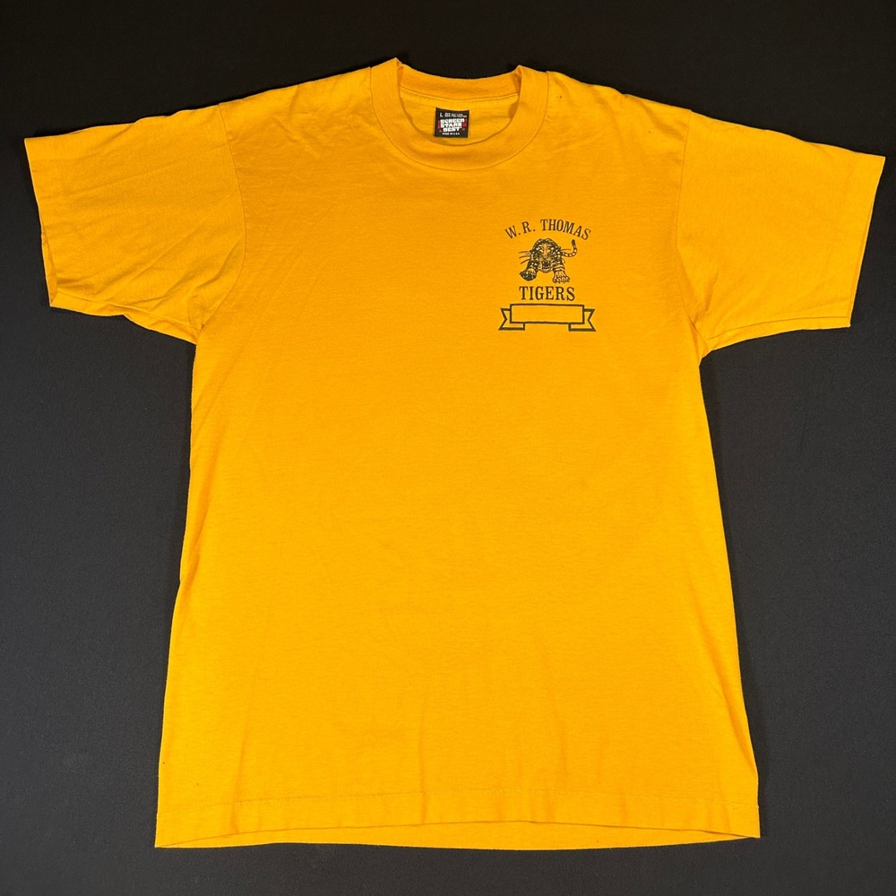 Vtg Screen Stars Best W.R. Thomas Tigers T Shirt Mens L Yellow Cotton Blend USA